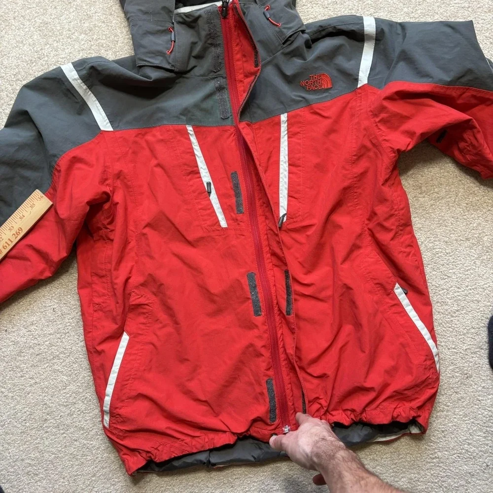 The North Face Jacket Mens Large‎ Red Gray Hooded Ski Snow Waterproof A7ML